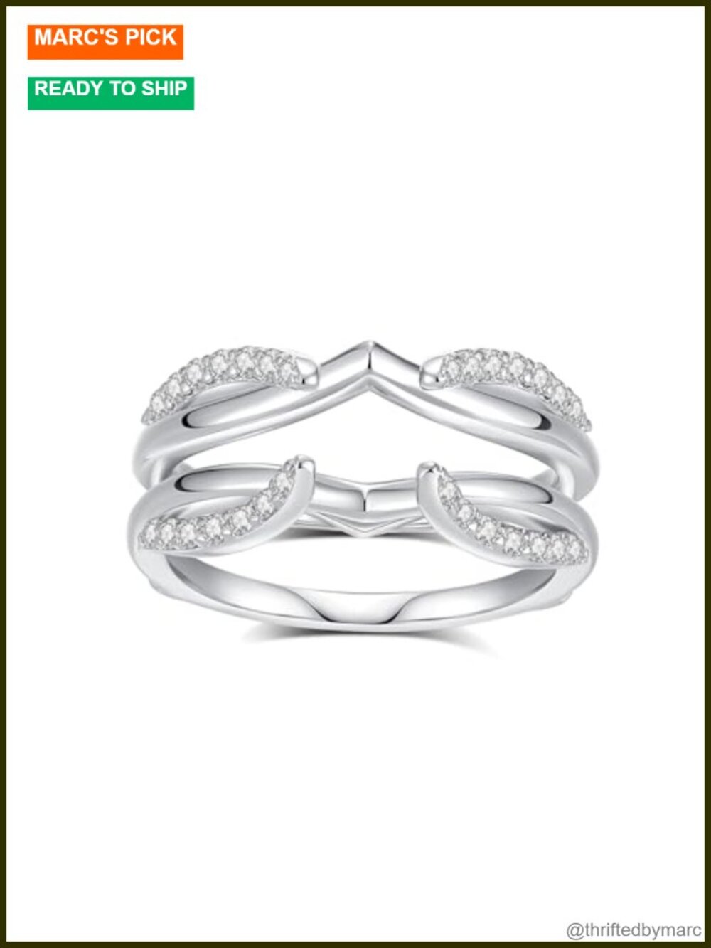 Moissanite Curved Enhancer Guard Ring 925 Sterling Silver Plated 18K White Gold